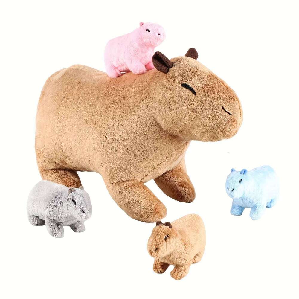 Kawaii Simulation Animal-13.38'' Mommy Capybara with 4 Baby Stuffed Animals Inside Zipper Tummy W260306-image-1096684127