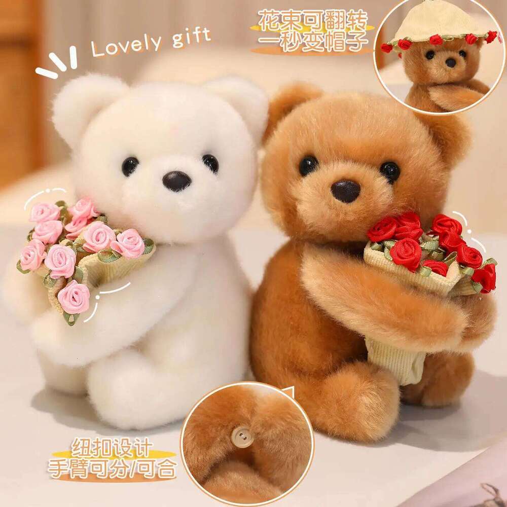 1set 15cm/5.91in Rose bouquet, teddy bear, plush toy doll, cute flower-holding rabbit, Valentine's Day gift for a girl W260306-image-1096695995