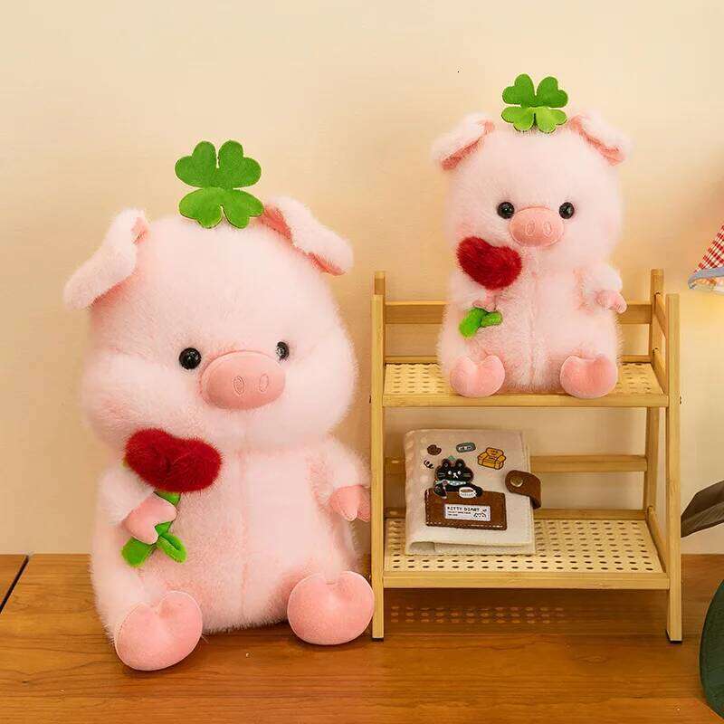 1pc 25cm/9.84in Pig cartoon bow hug flower pig children sleeping pillow doll spot plush toys W260306-image-1096695026