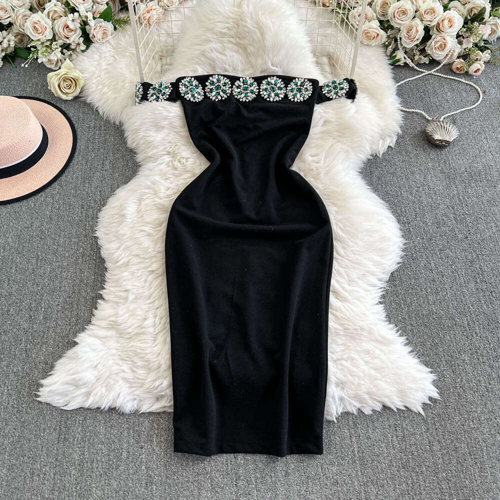 2026 designer luxury celebrity sexy strapless backless black women's q26 dress waist cinching slimming skirt-image-1097669551