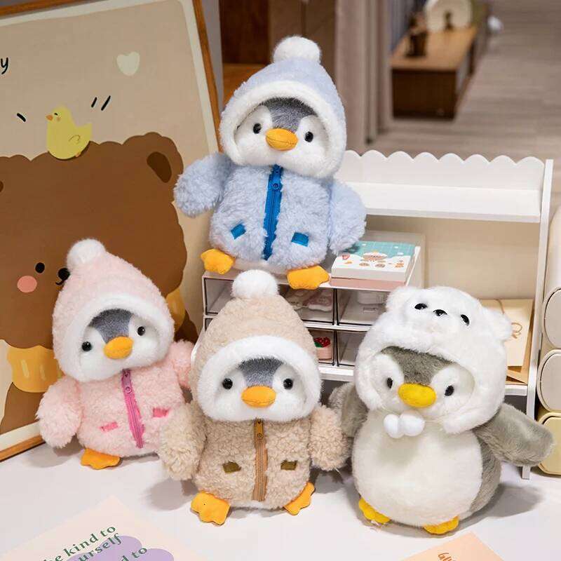 Kawaii Plush Toy Baby Comforting Fluffy Penguin Wearing Clothes And Hats Sleep Doll Stuffed Animal Pillow Birthday Gift W260306-image-1096685999
