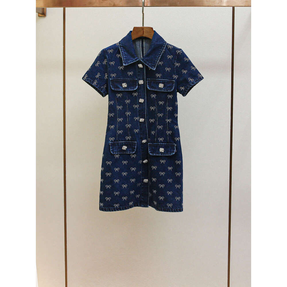 Robe de Cowboy à manches courtes et col jeune, nouveau Style décontracté, simple boutonnage c10, avec nœud en diamant d'eau, jupe courte, printem