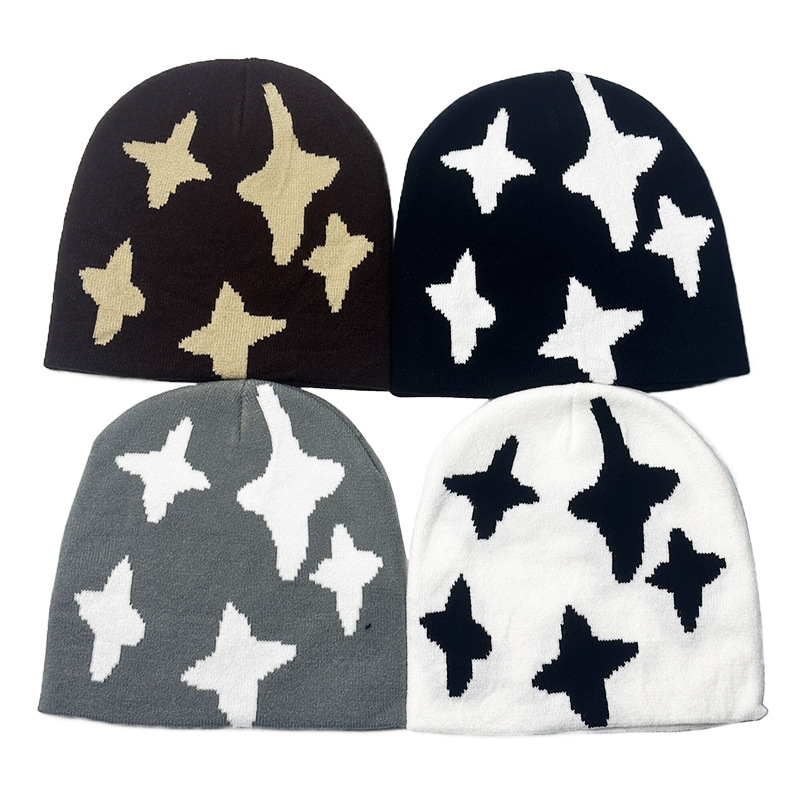2026 New Designer Luxury Brand Autumn And Winter Fun Cartoon Star Jacquard Men's And Women's Knitted Hats Warm Cute And Casual Brimless Ca