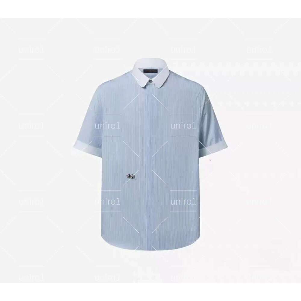 T Shirt Designer shirts Tshirts Tee For Men tshirt Casual 100% Pure Cotton Summer Short Blue and white striped embroidered short sleeved shirt short