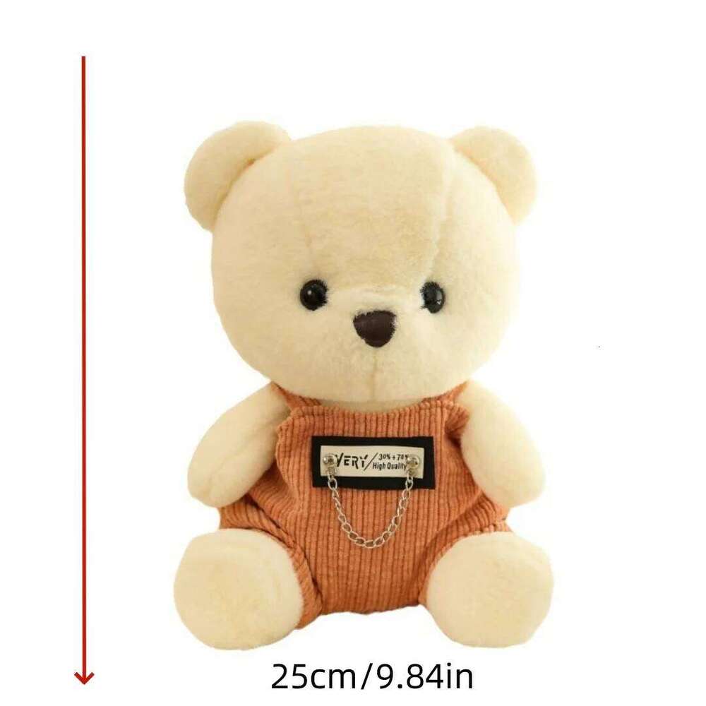 1pc 25cm/9.84in Cute bib pants rag doll pro couple bear plush toy kids gift girl pillow W260306-image-1096694820