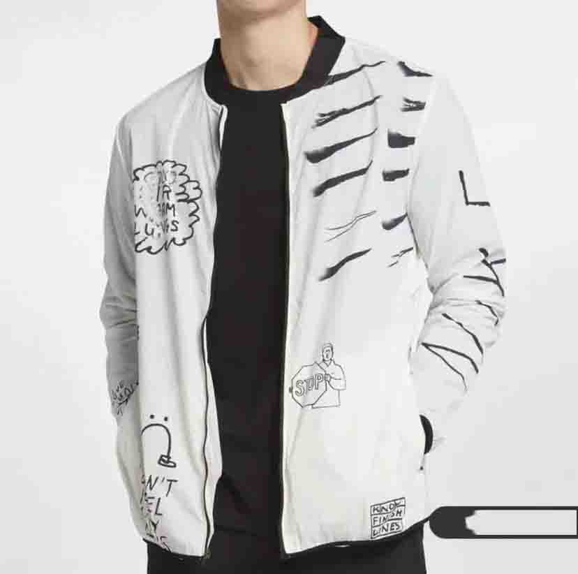 Men's baseball jacket run nathan bell running jacket graffiti print White thin graffiti print zip-up cardigan eur size sports jacket