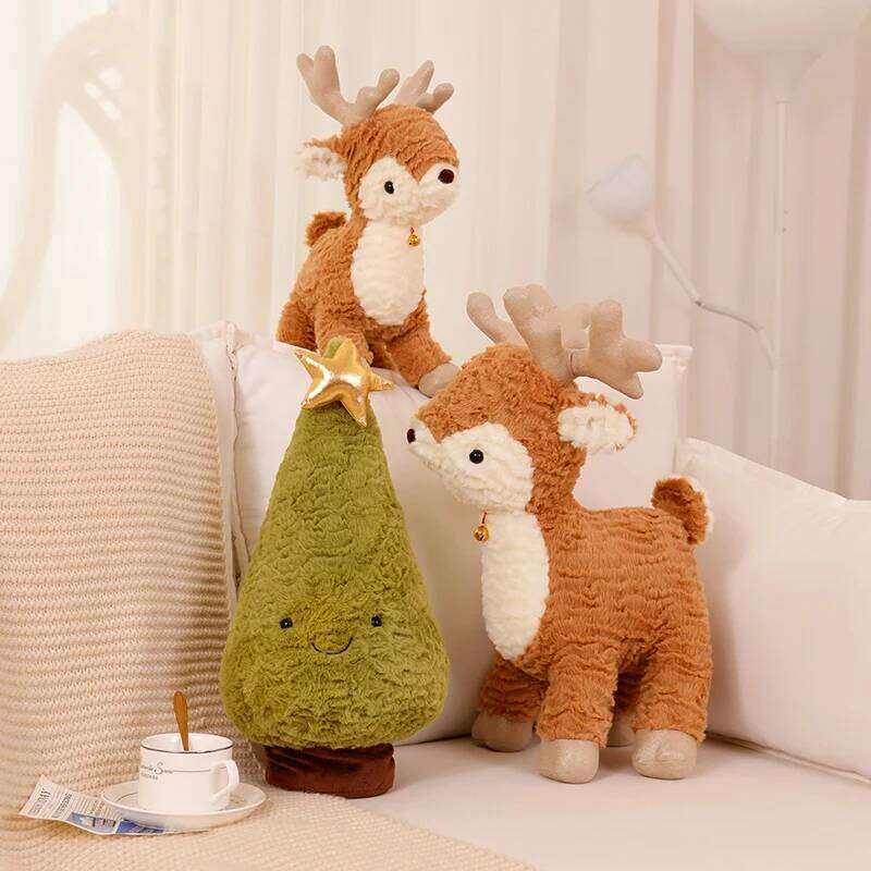 New Kawaii Christmas Tree & Elk Plush Dolls Stuffed Soft Plant Toys Sika Deer For Kids Family Xmas Decoration Gift W260306-image-1096685102