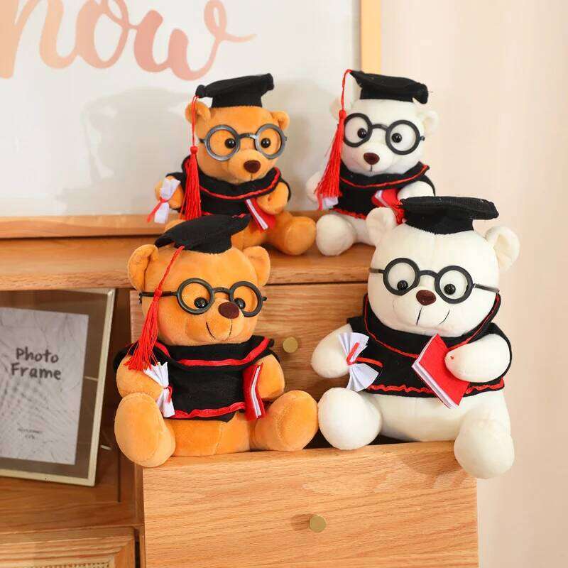 16cm/21cm Doctor Hat Teddy Plush Toy Small Sitting Bear Doll Stuffed Animals Boys Girls Students Graduation Gifts W260306-image-1096687139
