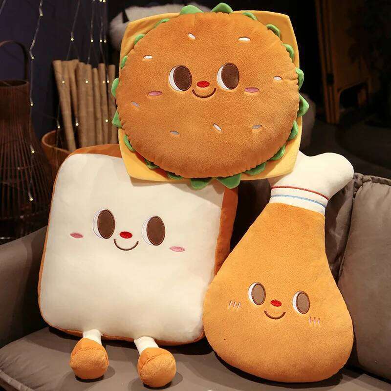 Fried Chicken Burger Toy Super Soft Filled Plush Pillow Delicious Food Toys For Kids Christmas Halloween Holiday Gifts W260306-image-1096687792