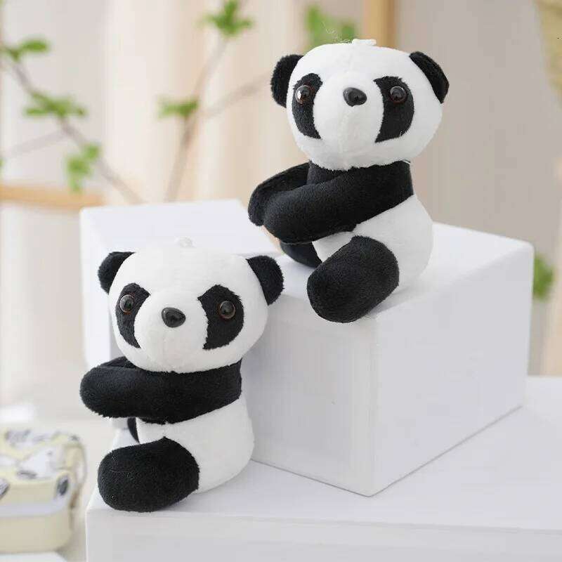 Cute clip crooked pendant small panda doll backpack charm accessories plush toys W260306-image-1096690603