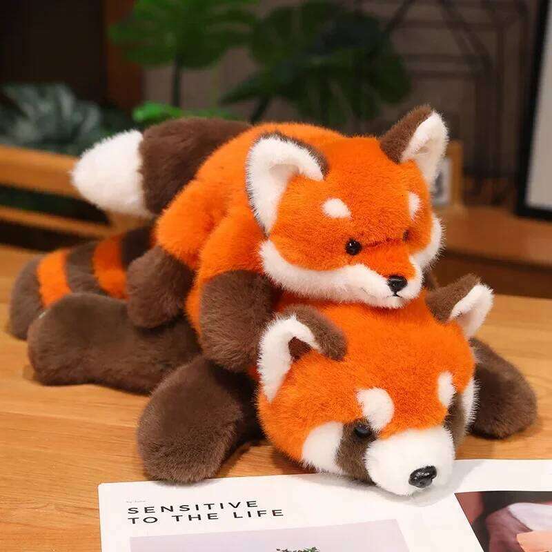 30-60cm New Stuffed Anime Figure Turned Panda Plushie Doll Fluffy Hair Red Raccoon Animals Hug Throw Pillow Kids W260306-image-1096691675