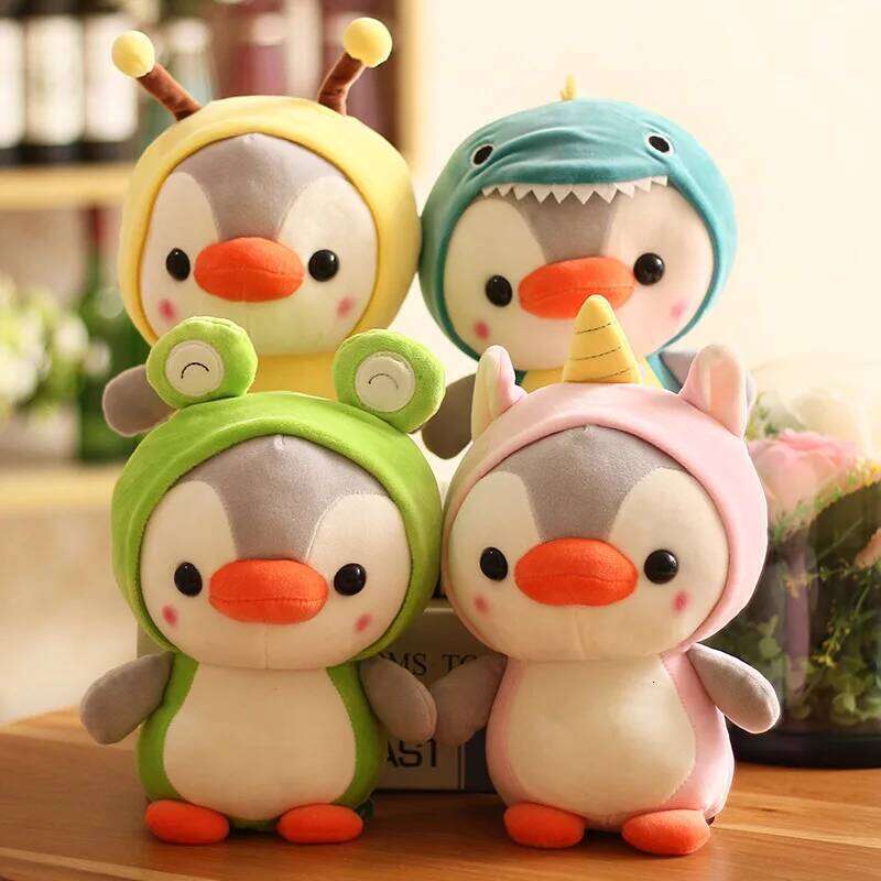 25cm Kawaii Plush Toy Penguin Turn To Dinosaur Frog Unicorn Bee Stuffed Cartoon Animal Birthday Christmas Gift for Kids Children W260306-image-1096684071