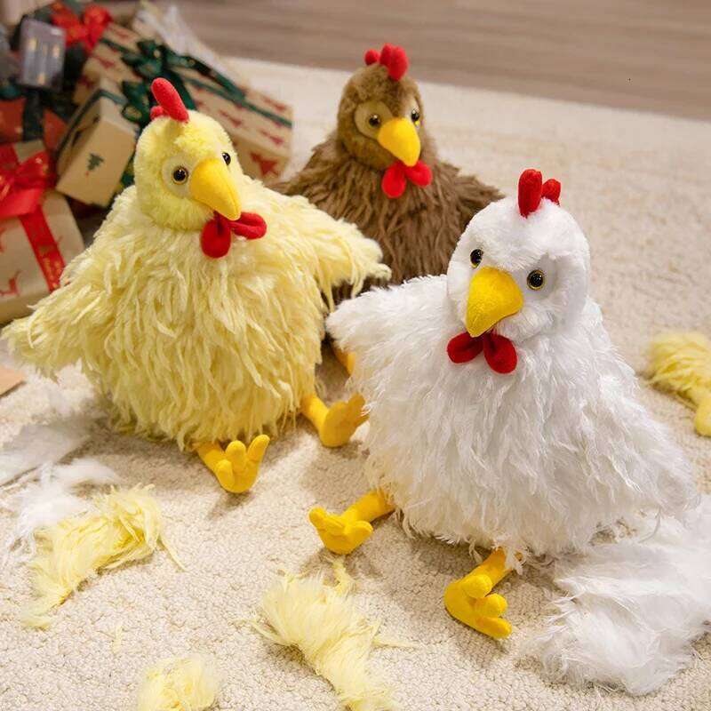 28cm Fluffy Rooster Plush Long-Hair Cute Chicken Stuffed Animal, Super Soft Kawaii Birthday Gift for Kids&Farm Lovers Home Decor W260306-image-1096687361