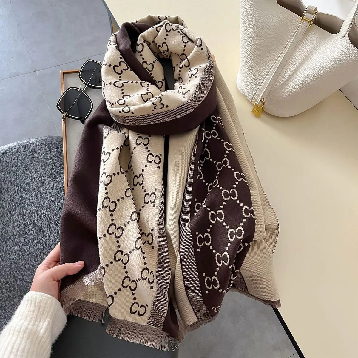 Scarves Designers Scarf Fashion Womens Autumn Winter Soft Silky Smooth Silk Cotton Scarves ccscarf designers scarf women High quality