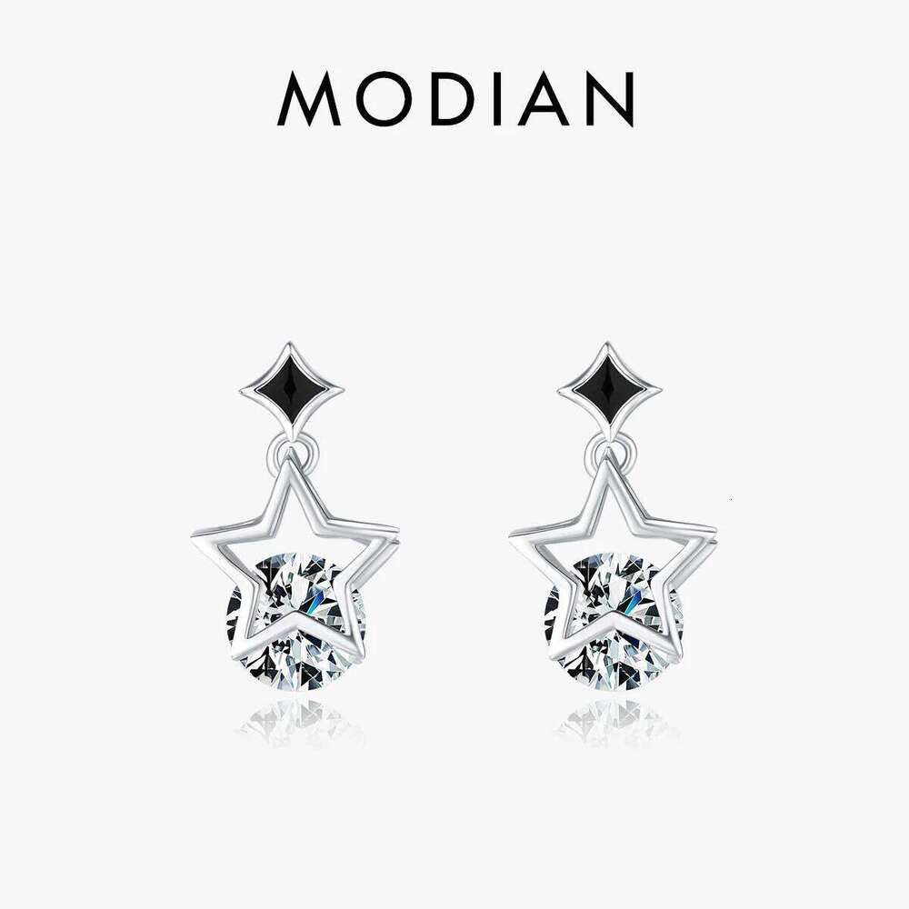 MODIAN Real 925 Sterling Silver Stars Sparkling CZ Stud Earrings Original Enamel Ear Studs For Women Hypoallergenic Fine Jewelry H260309-image-1096883751