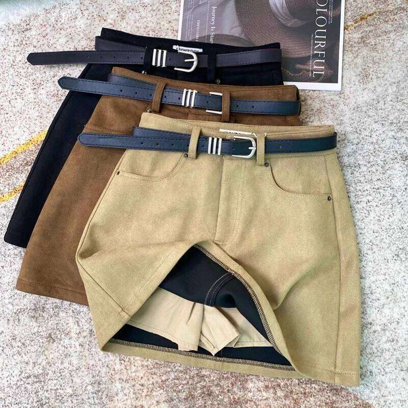 2025 New Fashion Suede Mini Women Vintage All-Match Streetwear Brown Short Skirt Autumn Winter High Waist A-Line Skirts XJ260309-image-1096804767