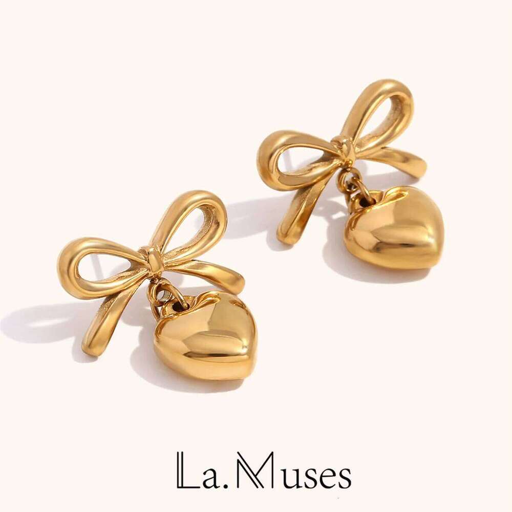 Gold Color Earrings For Women Bow Stud Earring With Charm Fashion Cute Jewelry Piercing Ear Accessories Gift Aretes H260309