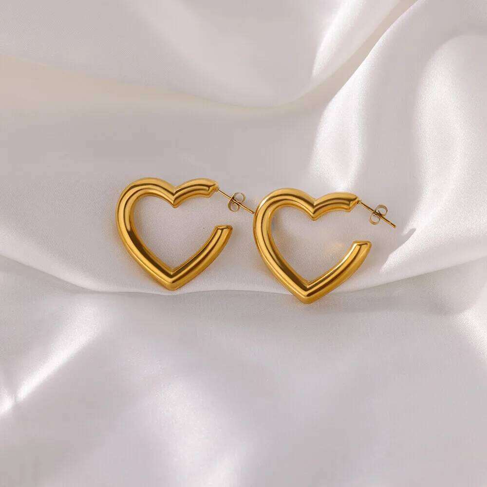 Hollow Hoop for Women Stainless Steel Gold Color Heart Earrings 2024 Trend Ear Piercing Wedding Jewelry Gift H260309-image-1096881172