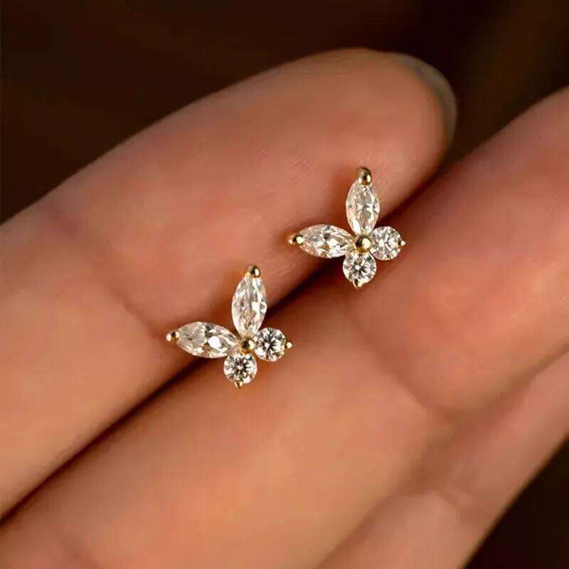 925 Sterling Silver Plating 14K Gold Shining Zircon Butterfly Earrings for women Simple Fashion Temperament Light Luxury Jewelry H260309-image-1096882339
