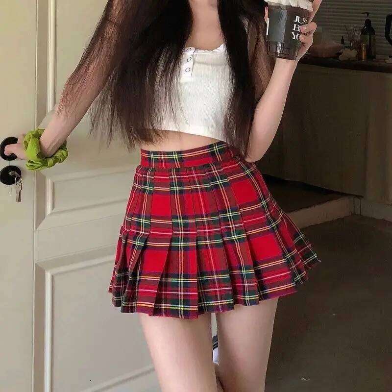 Plaid Pleated Mini Skirts For Women Casual Simple Korean Fashion Preppy Style Vintage Chic High Waist Faldas Hotsweet All-match XJ260309-image-1096803426
