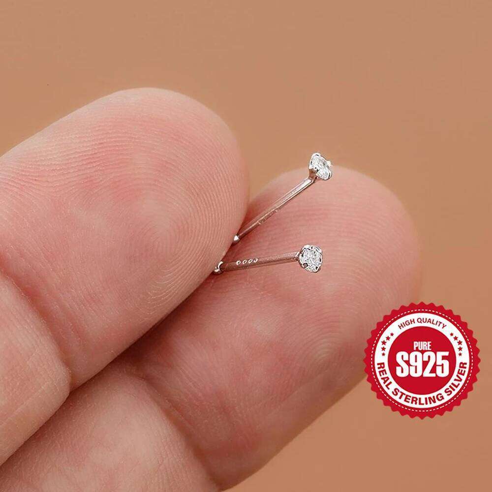 Aide 925 Sterling Silver Four-Claw Zircon Gold Plated Ball Piercing Bar Stub Earring Women Minimalist Daily Jewelry Party Gift H260309