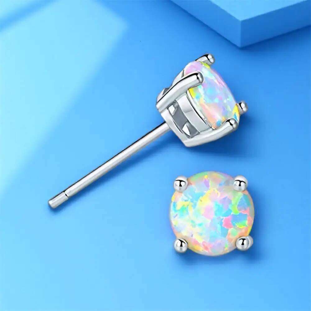 White Fire Opal 4mm Round Stone Small Stud Earrings For Women Vintage Silver Color Minimalist Solitaire Earring Wedding Jewelry H260309-image-1096883663