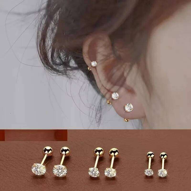 Classic Simple 3mm 4mm 5mm Little Zircon Stud Earrings for Women Luxury Silver Color Stainless Steel Piercing Earring Jewelry H260309-image-1096883484