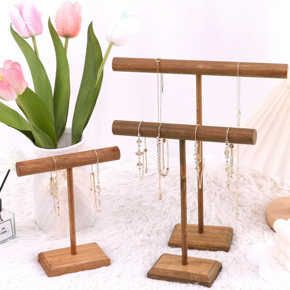 Wooden Jewelry Bracelet Storage Display Chain Watch T-Bar Rack Organizer Hard Stand Holder Jewelry Display Bracelet Display Rack C260309-image-1096800835
