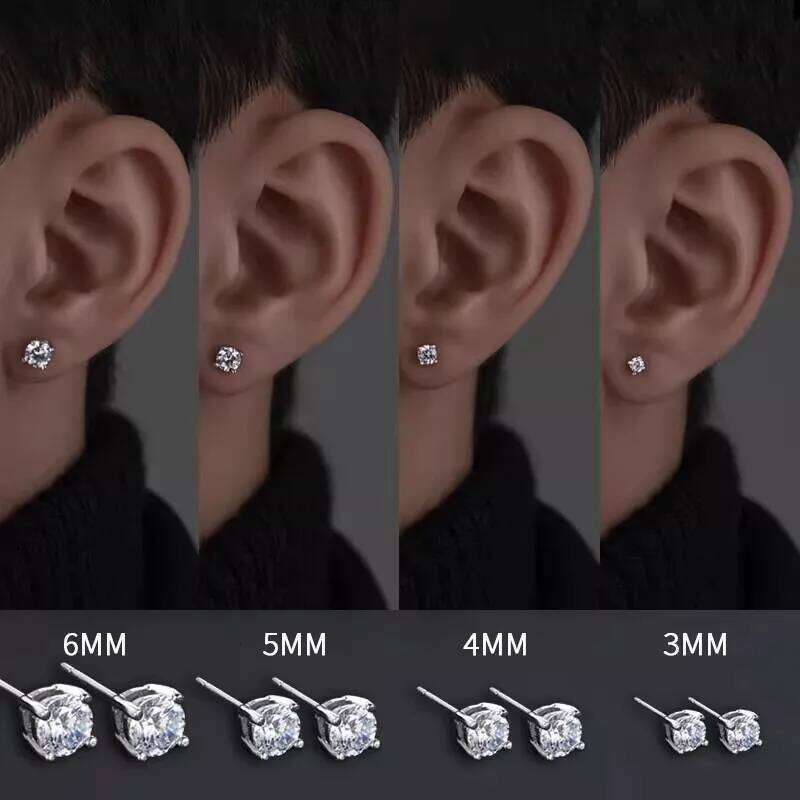 925 Sterling Silver Classic Fashion 4mm 5mm 6mm 7mm 8mm Five Claws Zircon Stud Earrings For Women Men Gift Oorbellen H260309-image-1096883689