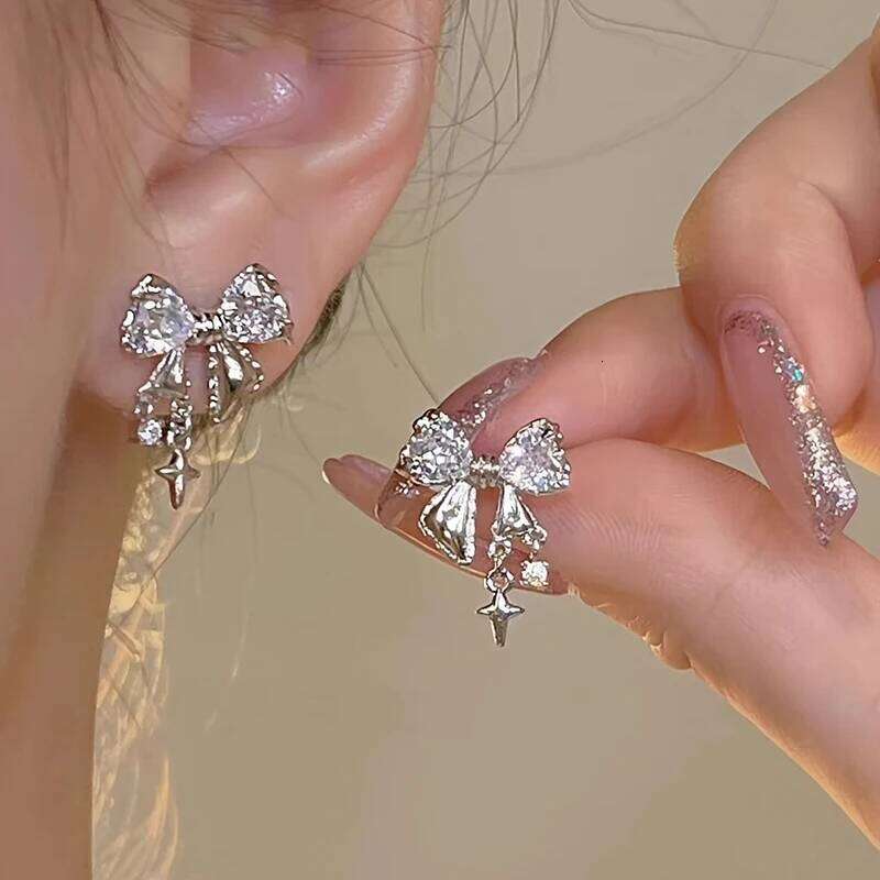 1 Pair Elegant Bow Luxurious Zirconium Alloy Daily Wear Exquisite Women Simple Fashionable Jewelry Earrings H260309-image-1096882357