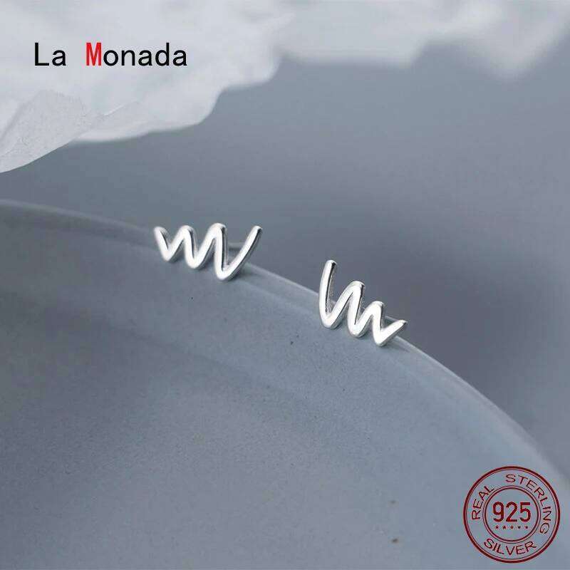 La Monada Sterling Minimalist Glossy Wave Line Stud Earrings For Women Silver 925 Fine In Jewelry H260309-image-1096883051
