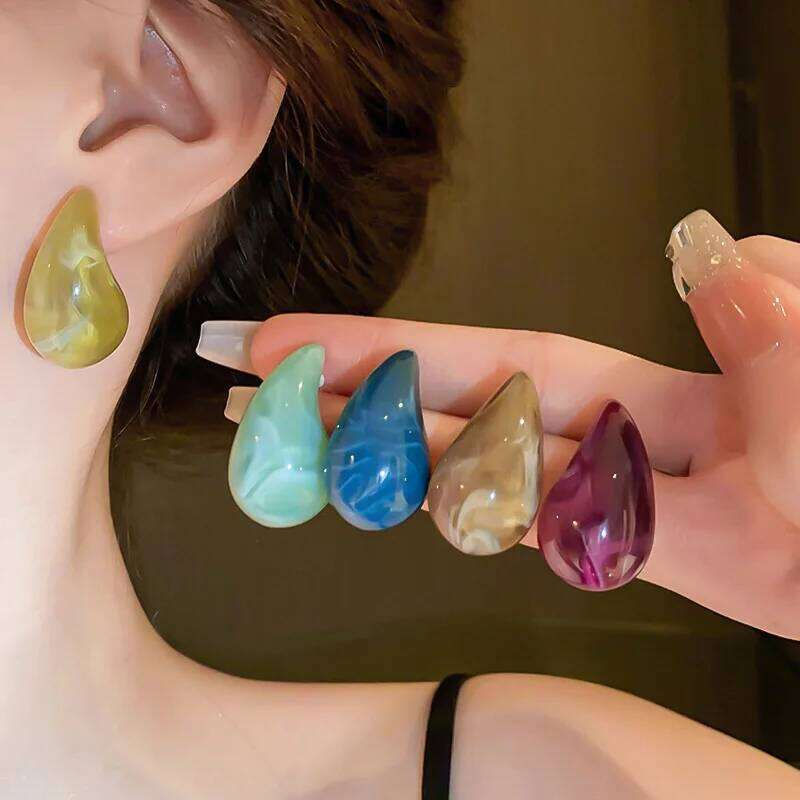 Vintage Chunky Acrylic Big Tear Drop Earrings Dupes for Women New Glossy Thick Trend Waterdrop Earring Hoops Lightweight Jewelry H260309-image-1096882295