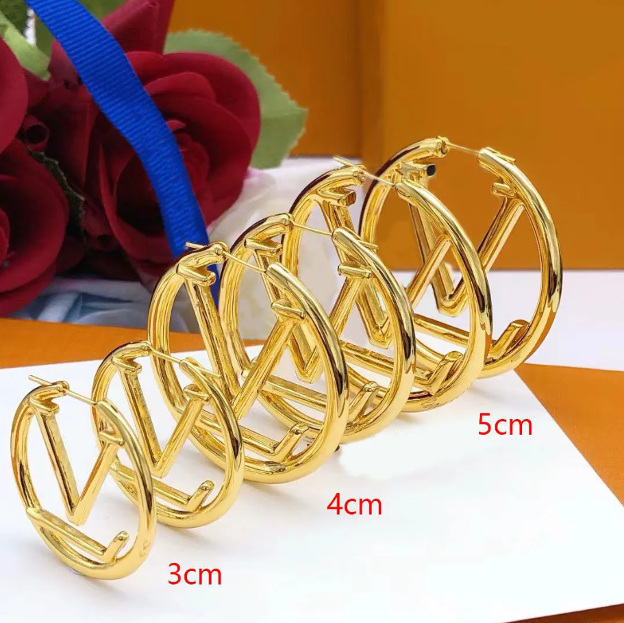 Gold Round Earrings Designer Luxury Hoop Earring Extravagant Studs 3cm 4cm 5cm Classic Simple Clip-Ons Earring Steel Silver Letter Engagement Knots