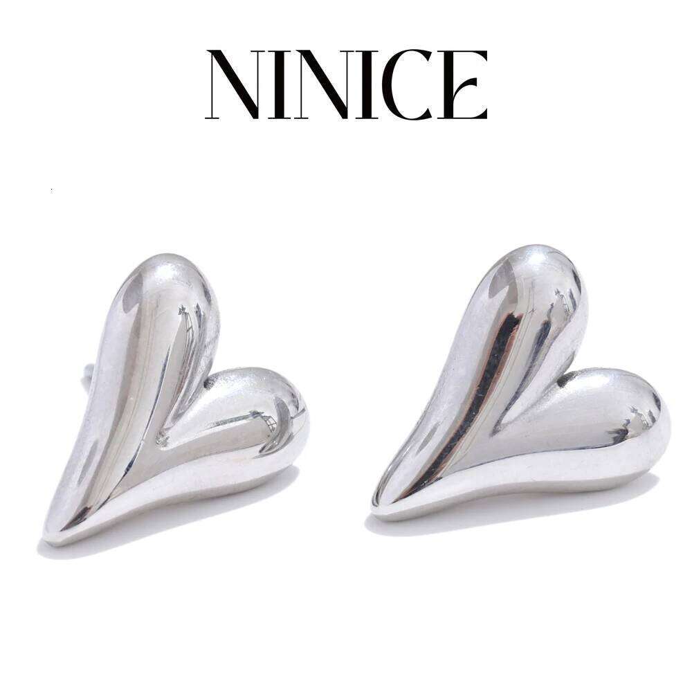 NiNice 316L Smooth Stainless Steel Metal Heart Stud Earrings Minimalist Daily Romantic Charm Jewelry Gift H260309