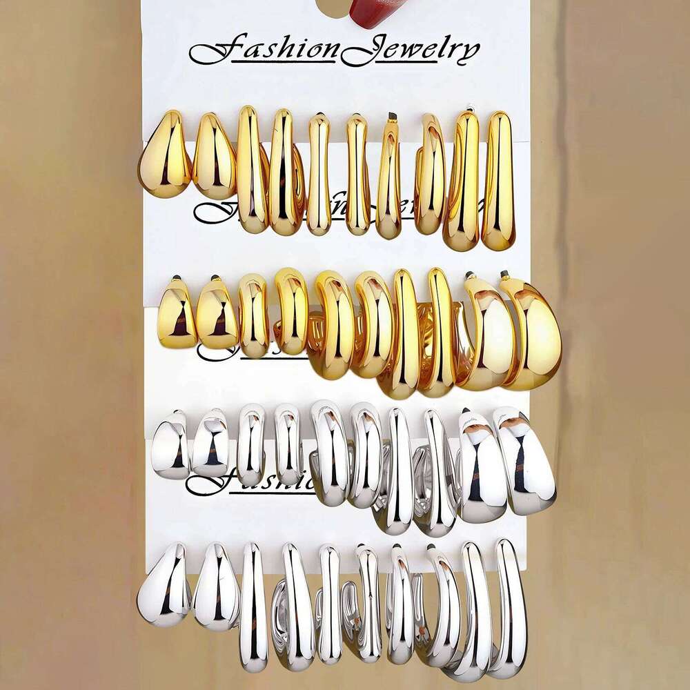 10pcs CCB Tear Drop Geometric C Shape Earrings Set Women Fashion Accessories H260309-image-1096882517