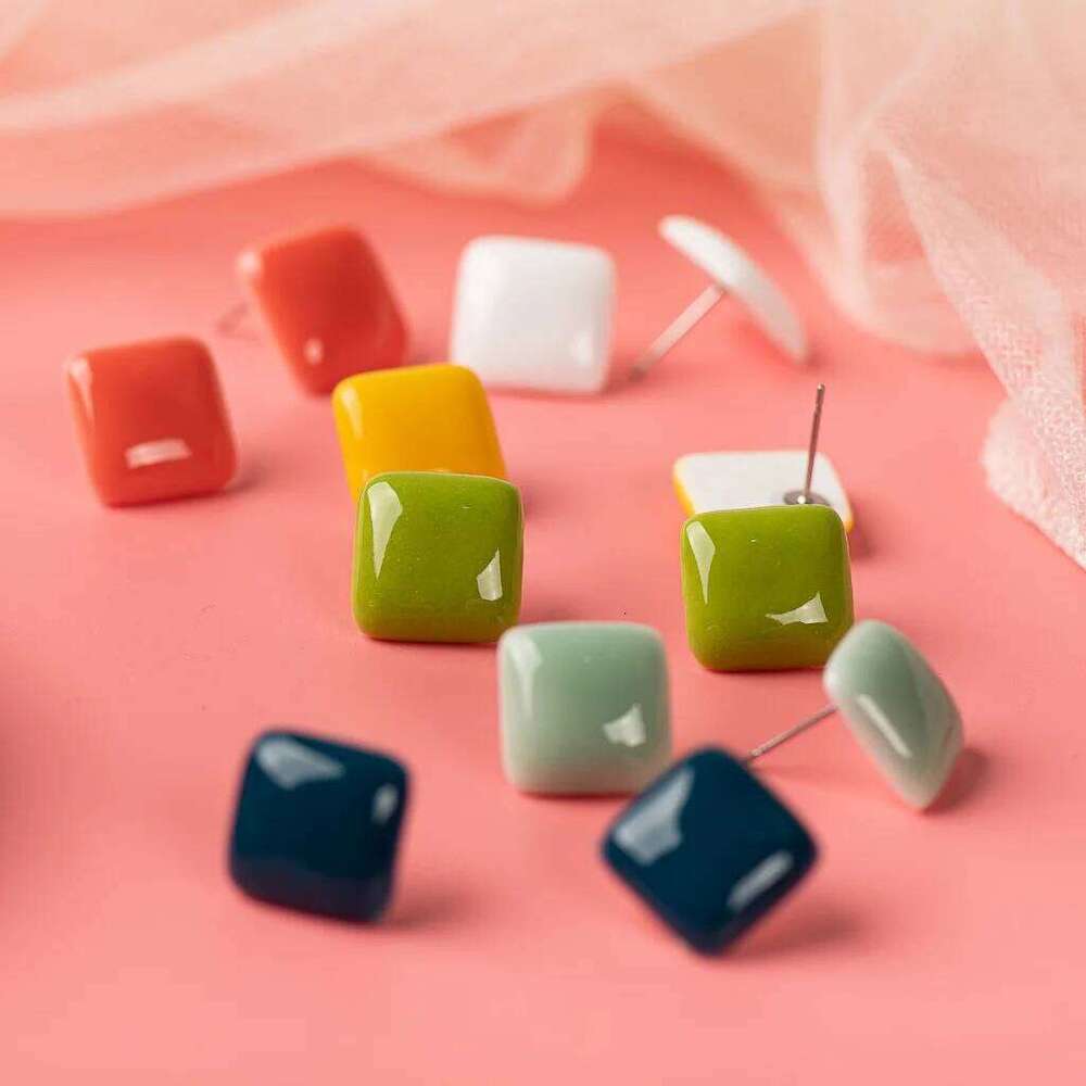 Geometric Square Multicolor Abstract Ceramic Earrings Fashion Gift Ear StudsJewelry Wholesale For Women Girl #LY120 H260309-image-1096883153
