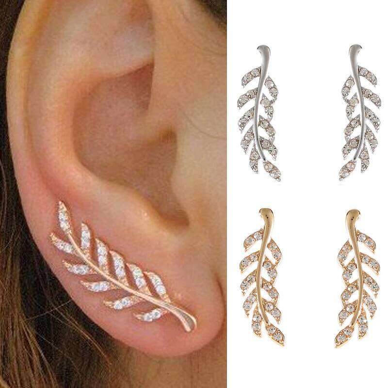 Hollow Out Leaves Earrings for Women Trendy Vintage Crystal Ear Stud Wheat Unique Design Silver Golden Color Girl Jewelry Gift H260309