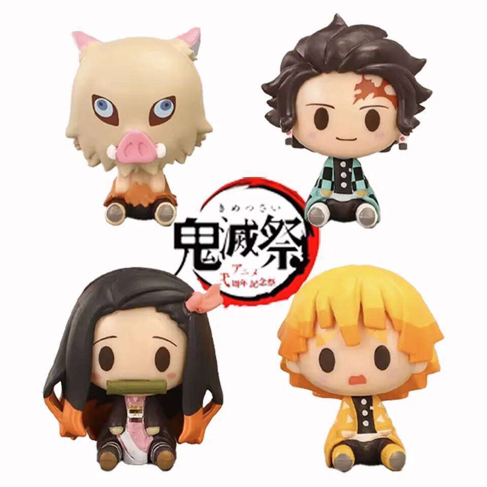 4 Style/Set Q Version Demon Slayer Sitting Ghost Tanjiro Nidouzi Inosuke Zenizu Action Figure Movie Model Toys Doll C260309-image-1096839275