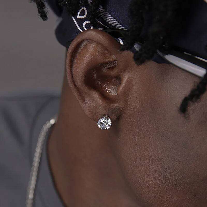 6mm Six Claw Zircon Crystal Stud Earrings Men Women Hip Hop Cool Simple Bling Silver Color Jewelry Wholesale Brincos Punk Gift H260309-image-1096881286