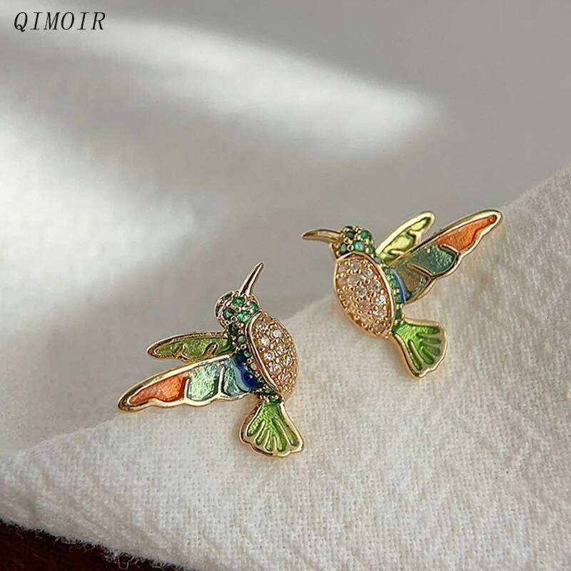 Cute Metal Enamel Bird Post Earrings For Women Clear Zircon Elegant Holiday Accessories Fashion Jewelry Fancy New Styles C1648 H260309-image-1096882598