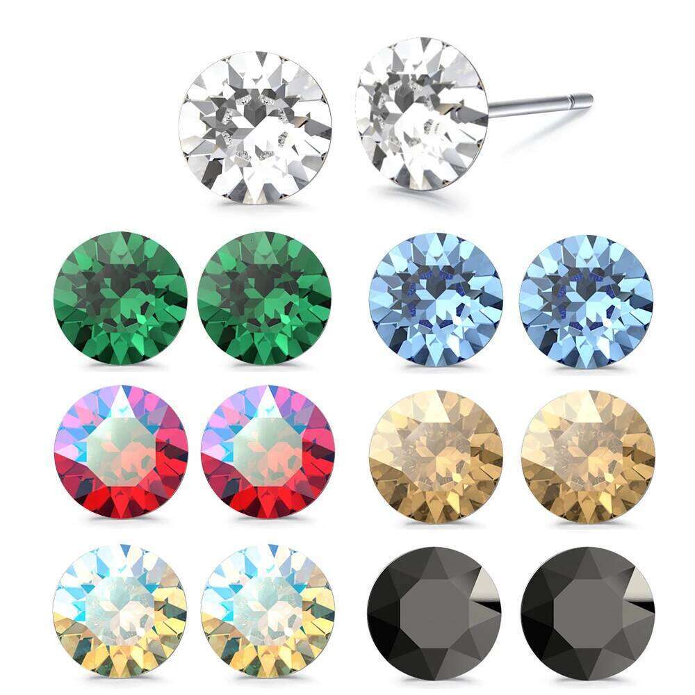 Wholesale Stainless Steel Stud Earrings Genuine Crystals from Austria for Women Girls Wedding Party Jewelry 4/6/8mm H260309-image-1096883348