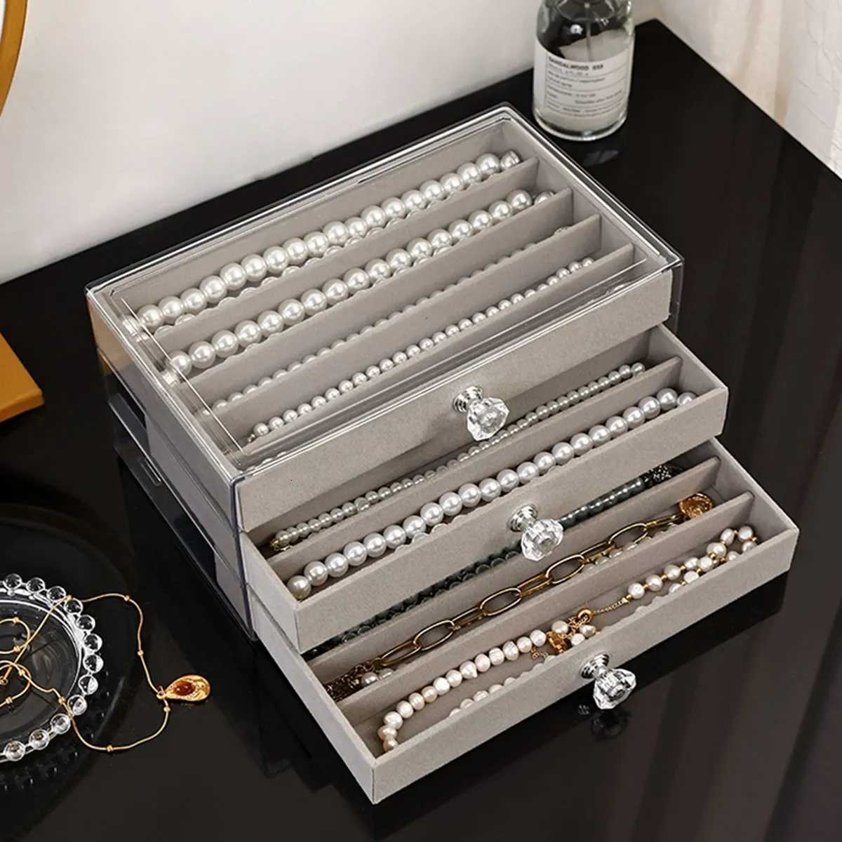 1pcNecklace storage box with transparent lid 3-layer jewelry tray drawer jewelry display box desktop jewelry box C260309-image-1096801265
