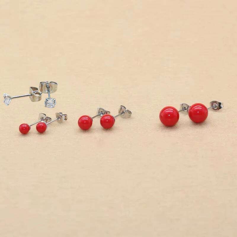 1 paire de boucles d'oreilles à perles rouges push-back à la mode, le métal est en acier inoxydable 316L, ne se décolore pas, sans allergie, H260