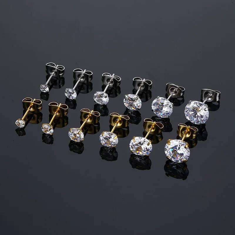 1 Pair 3-8mm Classic Round/Flat Back Screw Stud Earrings for Women/Men Stainless Steel Shiny Zircon Crystal Piercing Jewelry H260309-image-1096883715