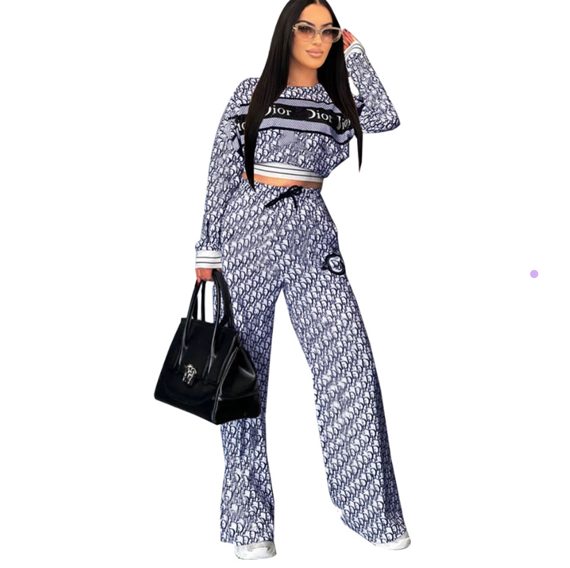 Women's designer tracksuit, fashion casual trend letter set, classic long sleeved loose wide leg pants Luxury brand women two-piece set