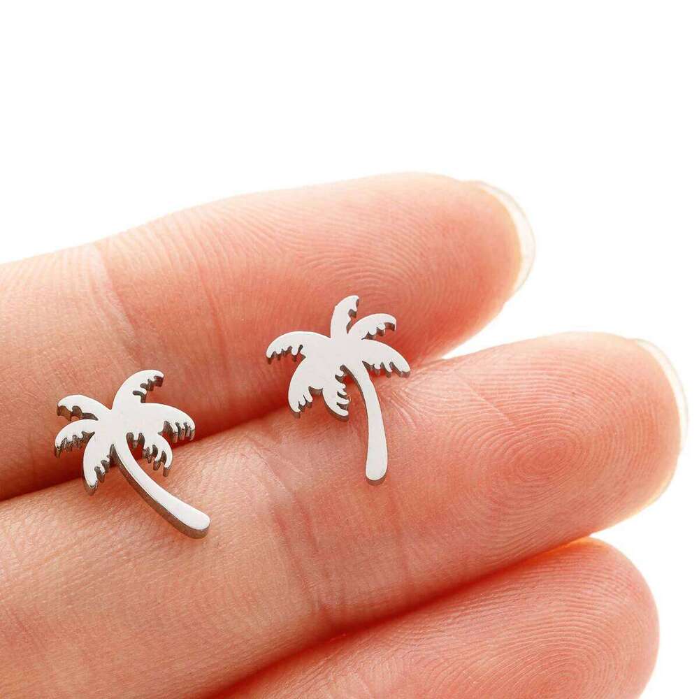 1 Pair Stainless Steel Coconut Earring For Women Girl Palm Tree Geometric Metal Coco Joker Ear Stud Summer Holiday Jewelry H260309-image-1096881925