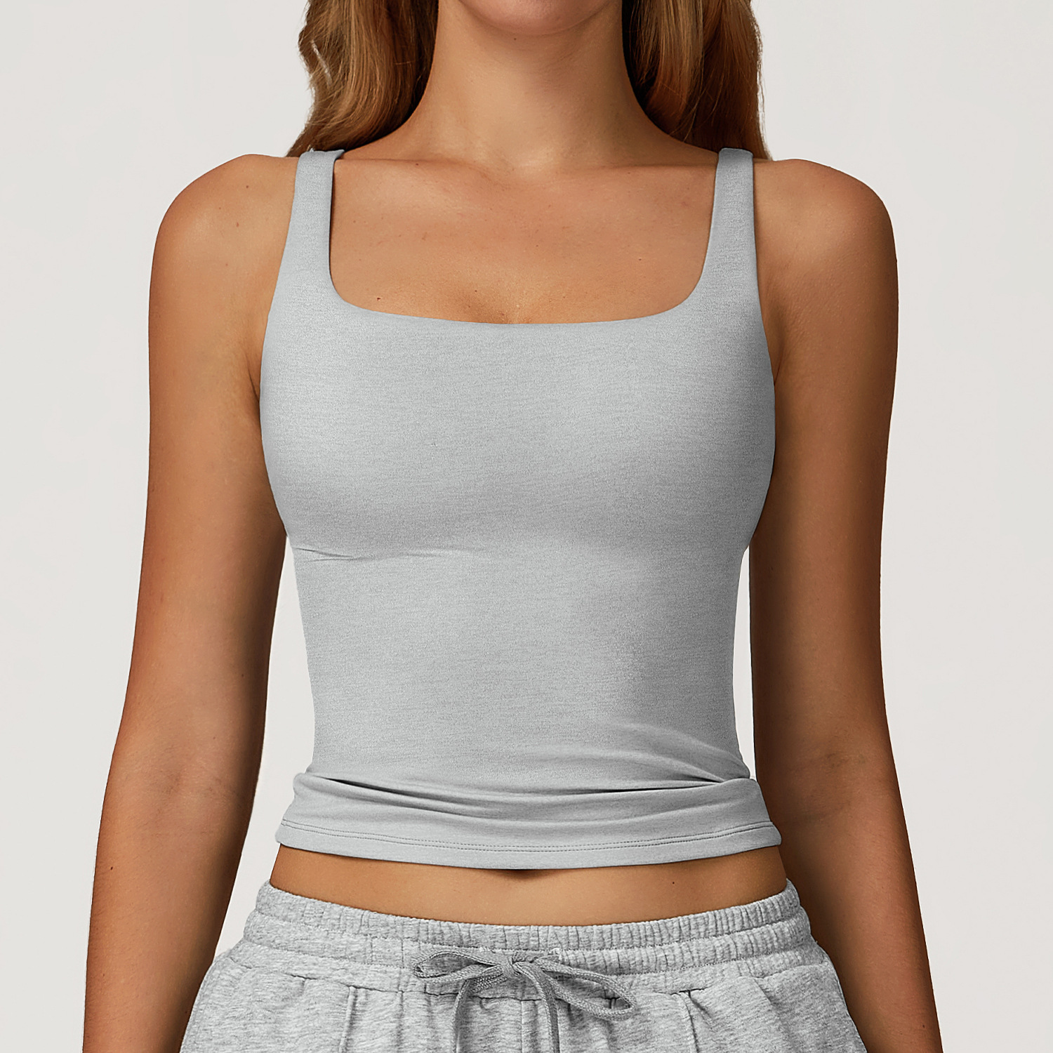 High Quality Women's Gym Tops Square Neck, U Back Sexy Longline Shirt, Tummy Control High Stretch Yoga Wear Wholesale