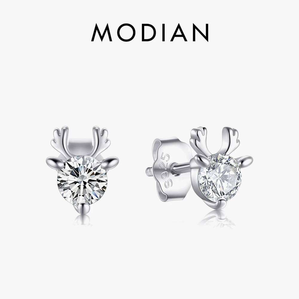 Modian Authentic 925 Sterling Silver Milu deer Stud Earrings Animal Fashion Jewelry For Women Trendy Reindeer Earring Gift H260309-image-1096883771