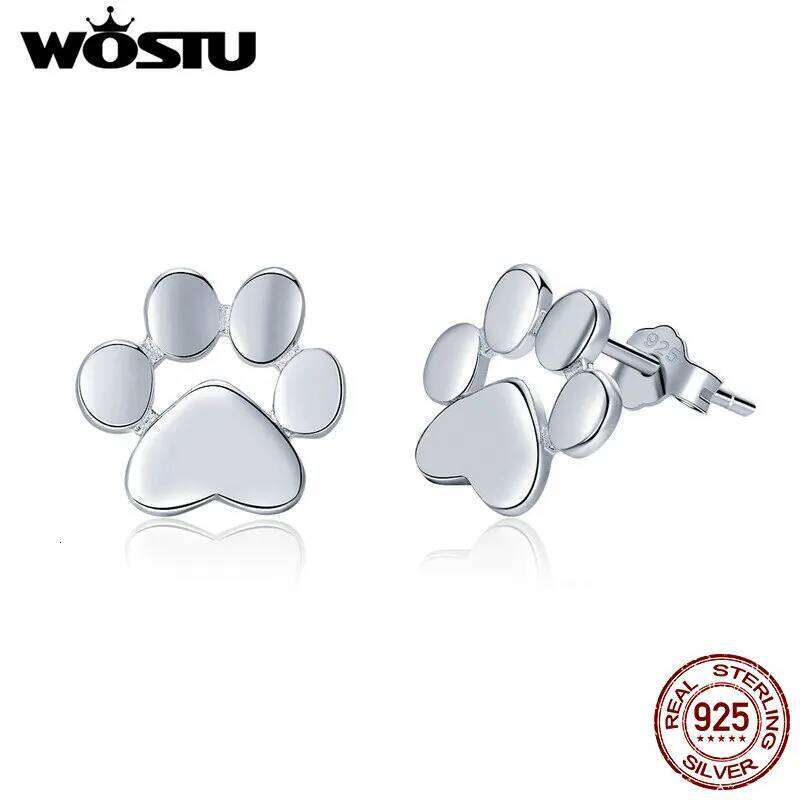 WOSTU Footprint Stud Sterling Paw Dog Animal Zirconia Small Earrings For Women Original Silver 925 Jewelry H260309-image-1096881337