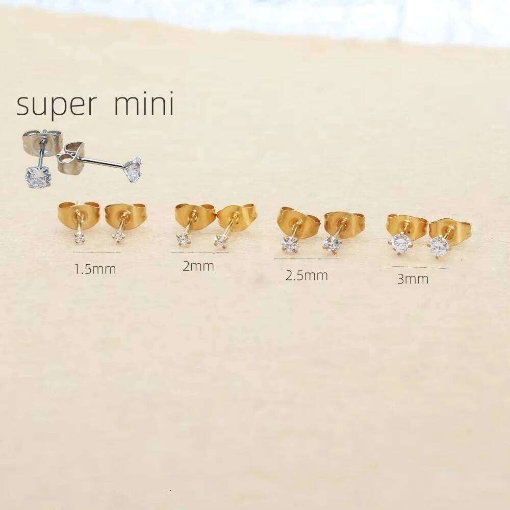 Fashion Classic Unisex Mini 1.5 2 2.5 3mm White AAA Zircons Stainless Steel Stud Earrings For Men Women Brief Style H260309